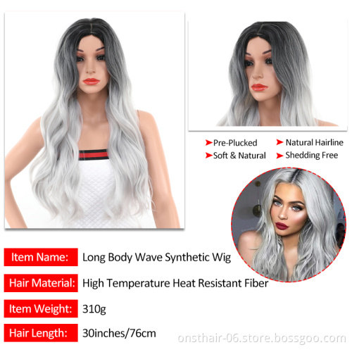 Water Wig Hair Lolita Wig Cosplay Wigs for Women Synthetic Middle Parting Blonde with Fake Hair Long Body Wave Ombre 1b/gray